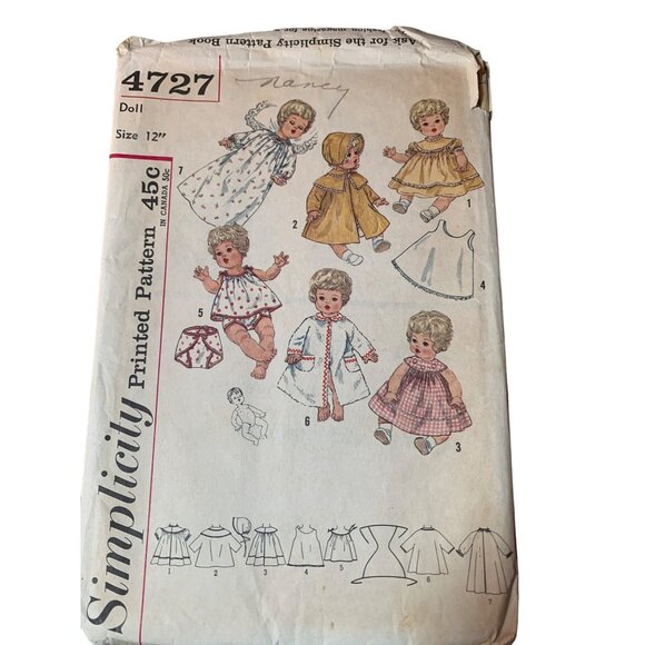 Simplicity 4727 Vintage 1964 12" Doll Wardrobe Sewing Pattern 1960s - Picture 1 of 2